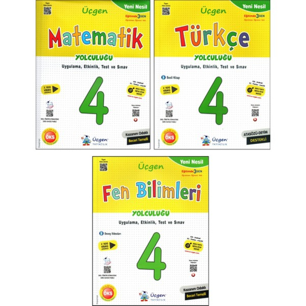 Üçgen Yayıncılık Üçgen 4. Sınıf Yeni Nesil Matematik+Türkçe+Fen Yolculuğu 3 Kitap Tüm Dersler Fiyatı