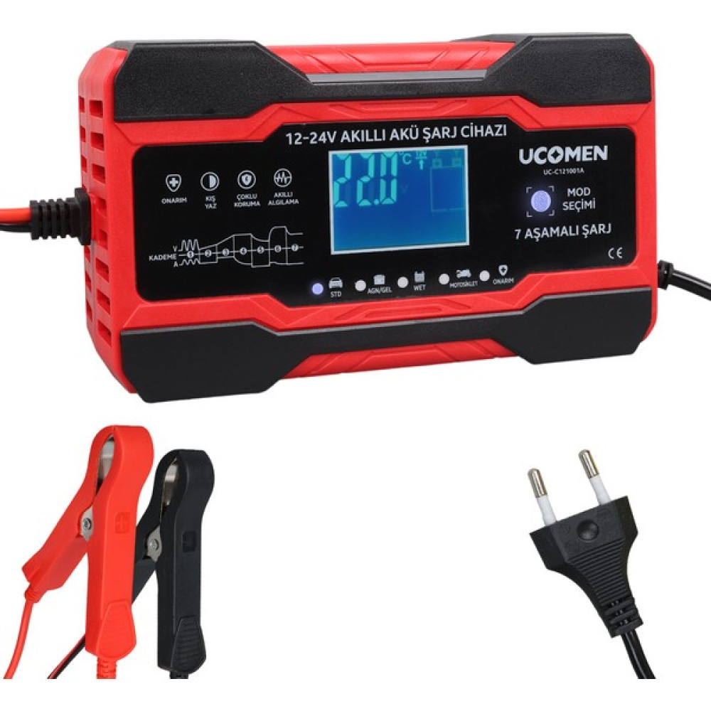 Ucomen UC-C121001A 12/24 Volt 10 Amper LED Göstergeli Akü Şarj Cihaz Akü Şarj Edici Fiyatı