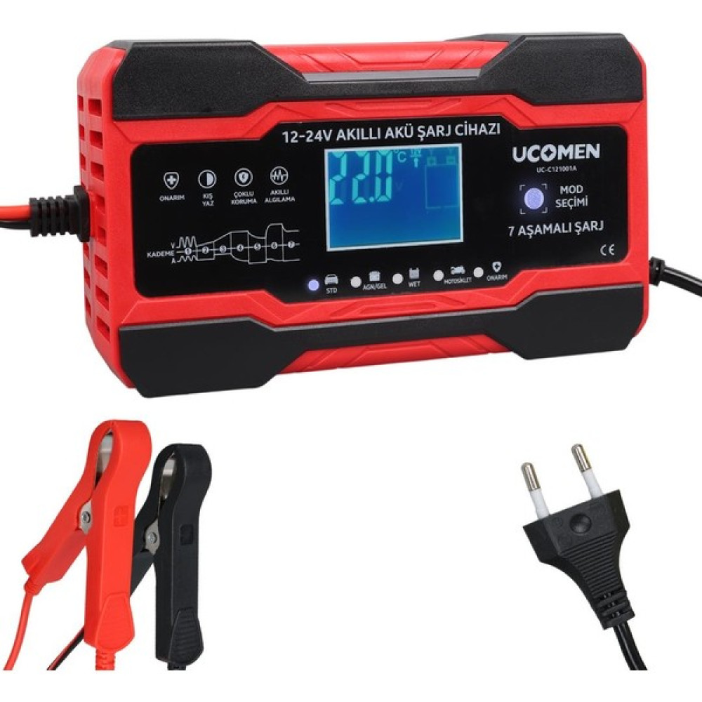 UCOMEN UC-C121001A KIRMIZI 12/24 VOLT MAX 10 AMPER LED GÖSTERGELİ AKÜ ŞARJ CİHAZI Oto Boyaları Fiyatı