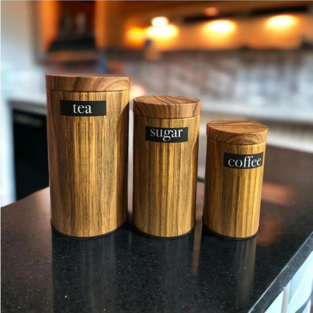 UCR Home 3'lü Set Metal Çay Kahve Şeker Saklama Kavanozu - Bambu Desenli Saklama Kapları Fiyatı