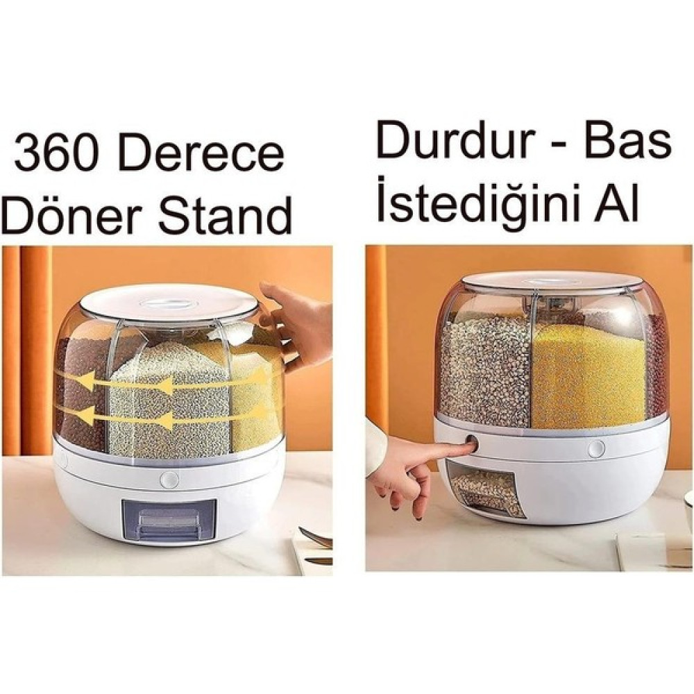 UCR Home Kuru Gıda ve Bakliyat Organizeri 360° Dönebilen 6 Bölmeli Hava Geçirmez Saklama Kabı 6 Lt. Saklama Kapları Fiyatı