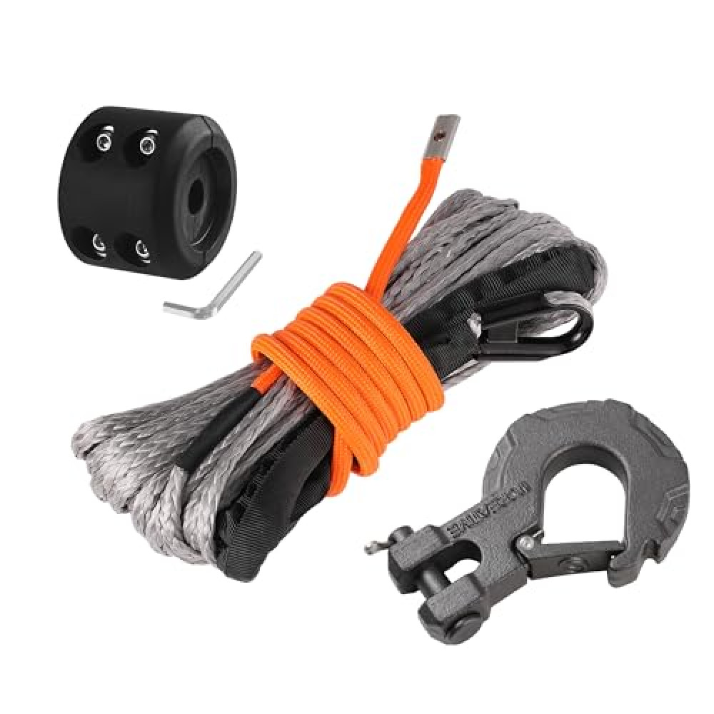 Ucreative 1/4 Inch x 50 Feet Synthetic Winch Rope 10,000LBs Line Cable with Upgraded Hook and Stopper for ATV UTV