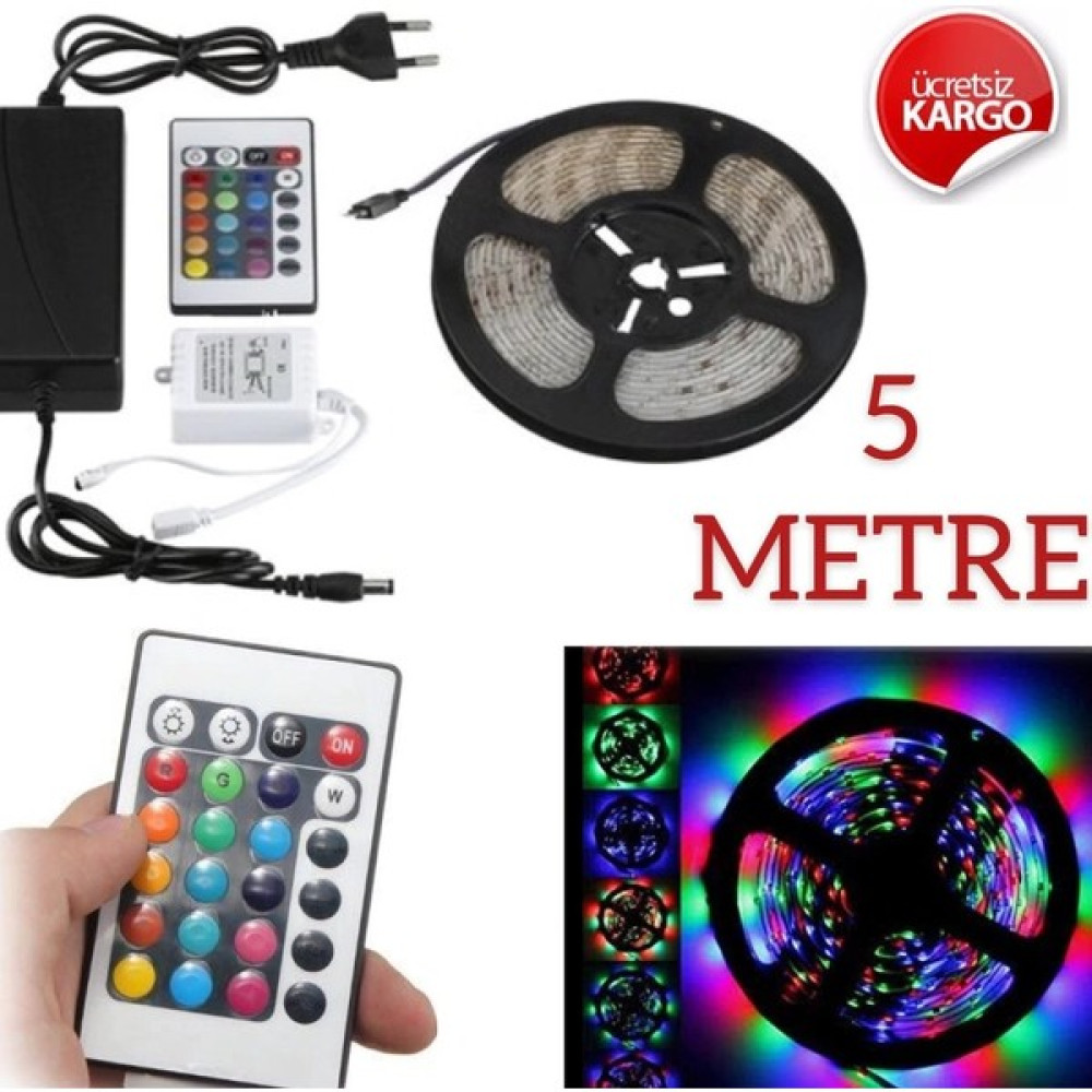 Ucuz Geldi Renkli Şerit LED Kendinden Trafolu Renk Değiştiren Kumandalı Rgb Animasyonlu Şerit LED Led Aydınlatmalar Fiyatı