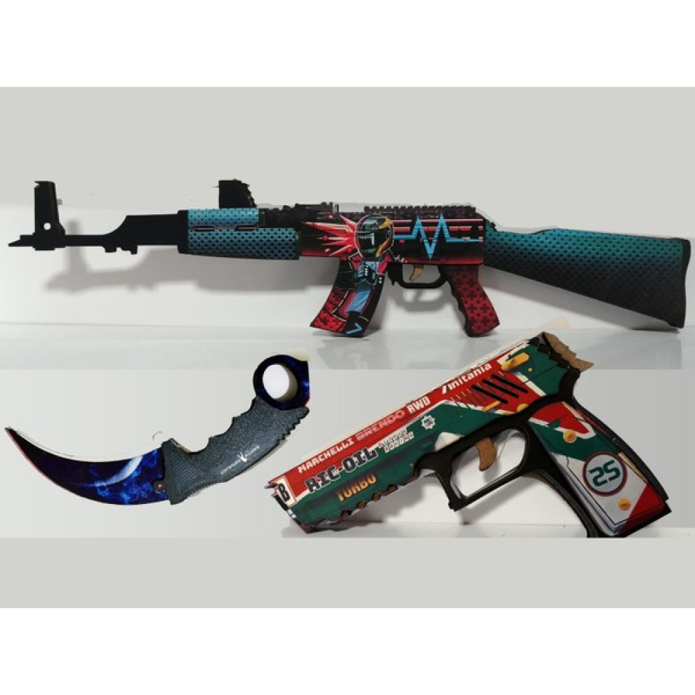 Ucuza Burada Ahşap Cs-Go Neon Set1 Ak 47 Tüfek,tabanca ve Karambite Seti Bebek Oyuncakları Fiyatı