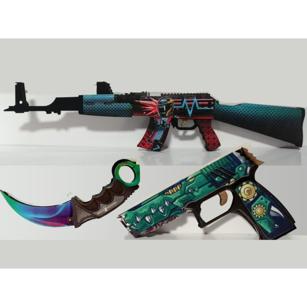 Ucuza Burada Ahşap Cs-Go Neon Set4 Ak 47 Tüfek,tabanca ve Karambite Seti Bebek Oyuncakları Fiyatı