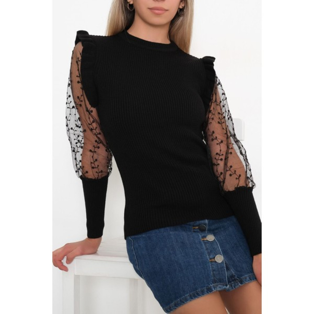 Ucuzakapinda Casual Kolu Tül Desenli Fashion Bluz Bluz Fiyatı