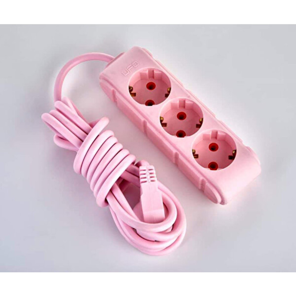 Ufo Pembe Renkli Üçlü Topraklı Kablolu 3'lü Topraklı Grup Priz 2 Metre Prizler Fiyatı