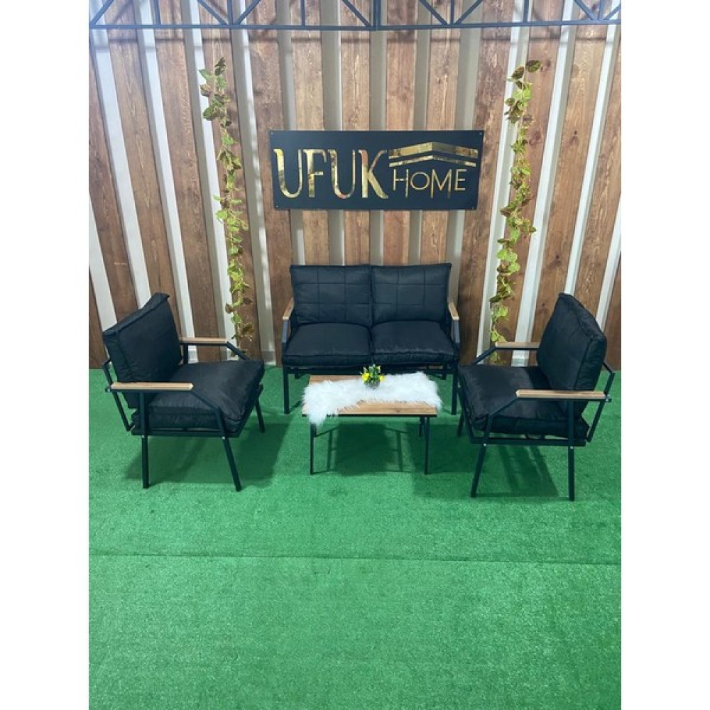 Ufuk Home Linda 2 1 1 Sehpalı Bahçe Mobilyası, Balkon Mobilyası , Balkon Takımı, Koltuk Takımı, Cafe Mobilyası - Siyah Bahçe Mobilyası Takımı Fiyatı
