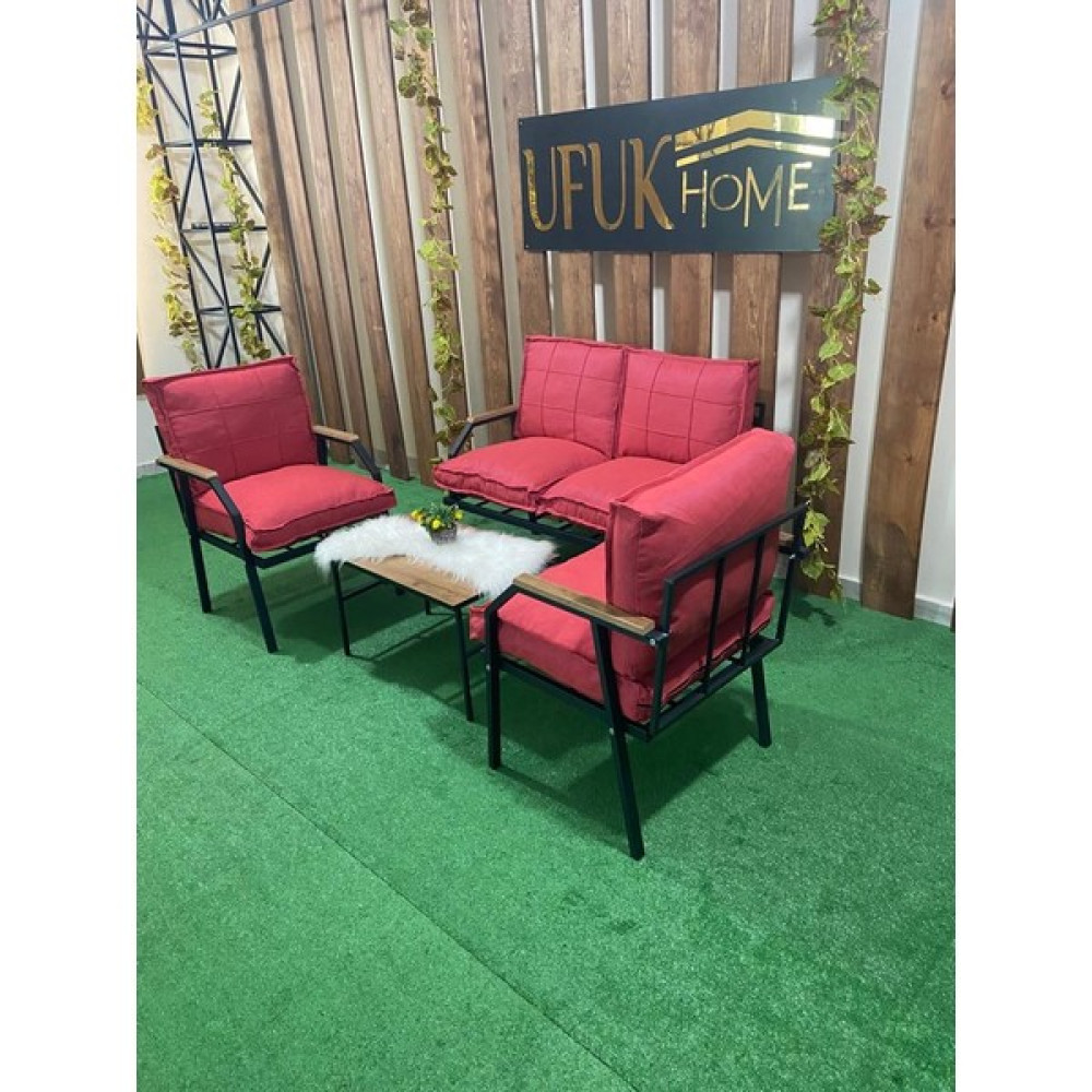 Ufuk Home Linda 2 1 1 Sehpalı Bahçe Takımı, Balkon Mobilyası, Balkon Bahçe Mobilyaları, Bahçe Masa Takımı - Koyu Pembe Bahçe Mobilyası Takımı Fiyatı