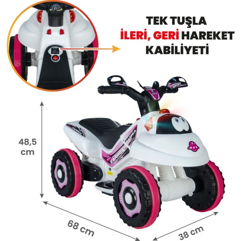 UJ Toys  Akülü Atv 6 V Karınca 2020 Müzikli Işıklı Beyaz Pembe Akülü Araba Fiyatı