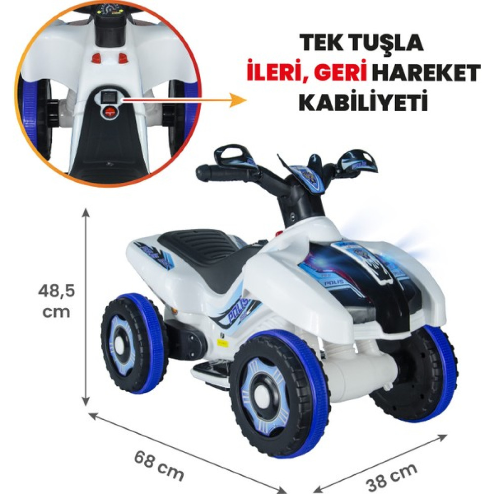 UJ Toys Akülü Atv 6V Ranger-Beyaz Polis - Beyaz Akülü Araba Fiyatı