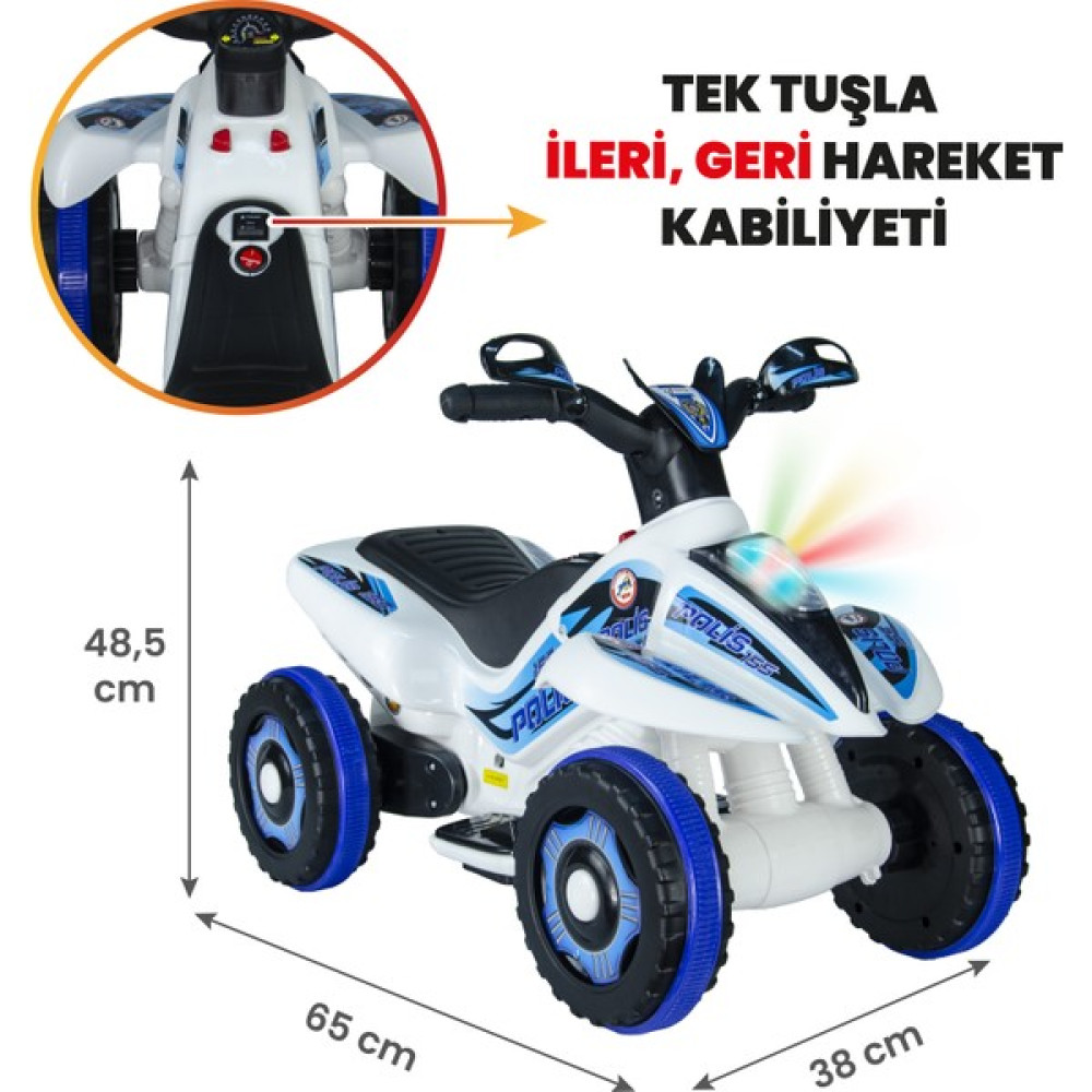 UJ Toys Akülü Atv 6V Safari-Beyaz Polis - Beyaz Akülü Araba Fiyatı