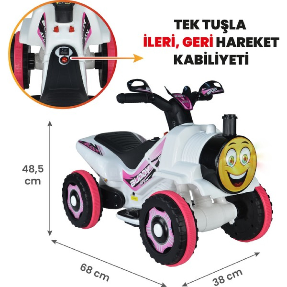 UJ Toys Buddy Akülü Atv 6V-BEYAZ Prenses - Beyaz Akülü Araba Fiyatı