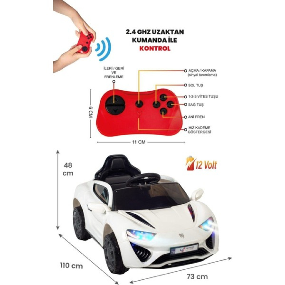 UJ Toys Jagor Akülü Araba 12V Beyaz - Kırmızı - Beyaz Akülü Araba Fiyatı