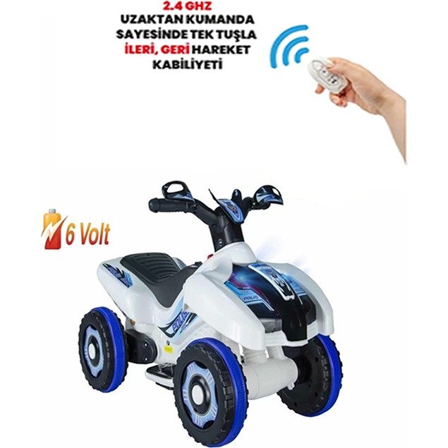 UJ Toys Kumandalı Akülü Araba 6 Volt 2-4 Yaş - Beyaz - Mavi TV Aksesuarları Fiyatı