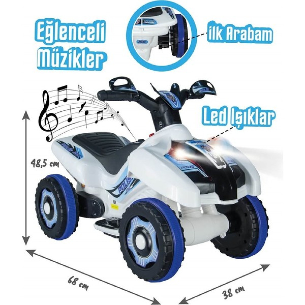 Uj Toys Müzikli ve LED Işıklı Akülü Atv 6V Ranger Beyaz Polis - Bej Akülü Araba Fiyatı
