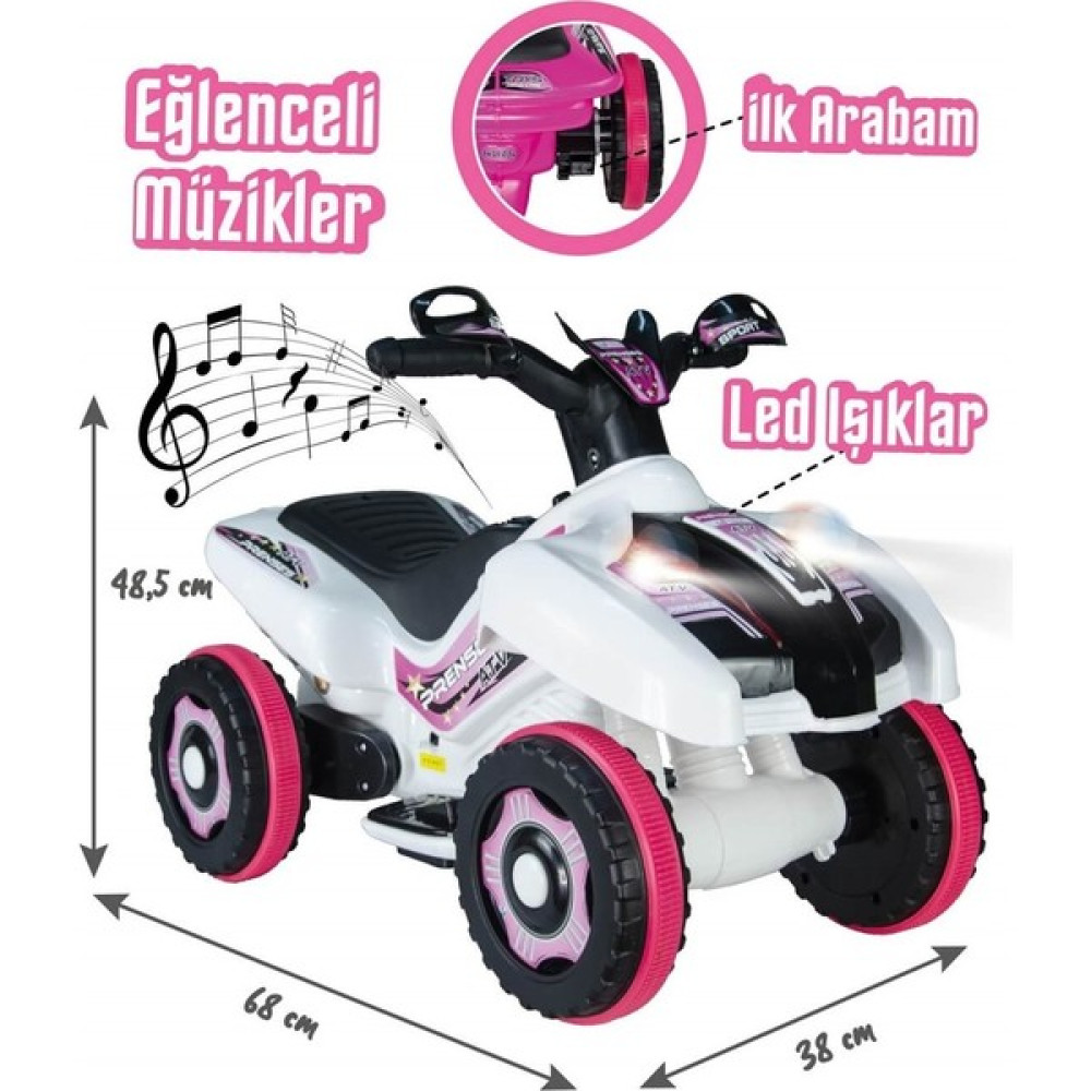 Uj Toys Müzikli ve LED Işıklı Akülü Atv 6V Ranger Beyaz Prenses Akülü Araba Fiyatı