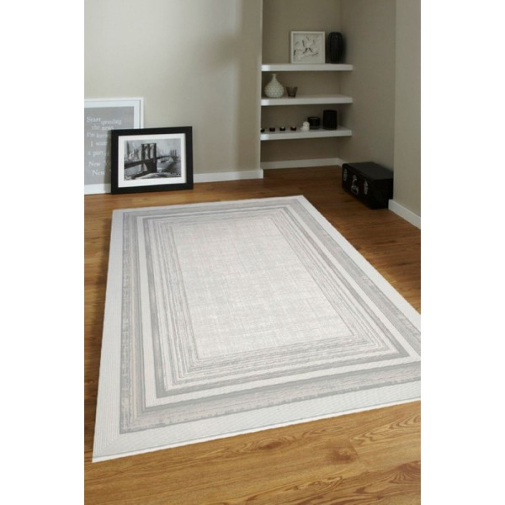 Ük Home 4m2-6m2 Bambu Tarz Modern Sık Dokuma Halı Salon Oturma Odası Mutfak Halısı Antialerjik Gri Krem - 160 x 230 cm - Krem - Gri Salon Halısı Fiyatı