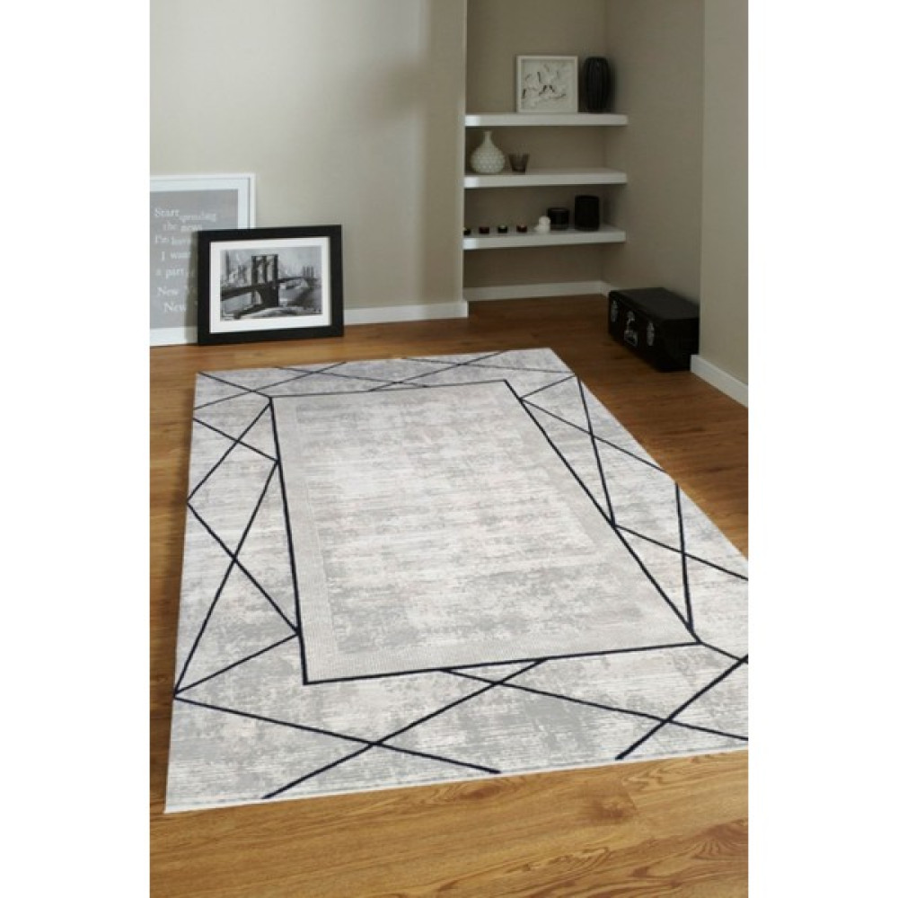Ük Home 4m2-6m2 Bambu Tarz Modern Sık Dokuma Halı Salon Oturma Odası Mutfak Halısı Antialerjik Gri Lacivert - 160 x 230 cm - Gri - Lacivert Salon Halısı Fiyatı
