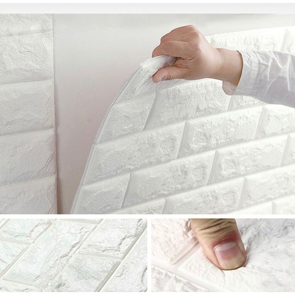 Ukab Kendinden Yapışkanlı Esnek Köpük Duvar Kağıdı Paneli 3D Boyutlu Tuğla Desen Beyaz - 50 x 70 cm Duvar Kağıdı Fiyatı