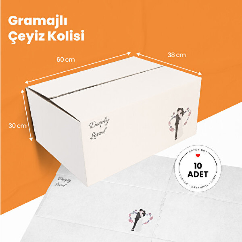 Ukapack Gramajlı Çift Oluklu Gelin Çeyiz Kolisi Kutusu 60X38X30 (Büyük Boy - Sağlam ) - 10 Adet Nalburiye & Hırdavat Fiyatı
