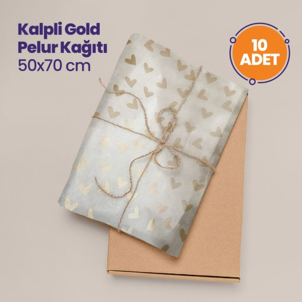 Ukapack Hediye Paketi Kalpli Gold Pelur Kağıdı 50 x 70 cm 10 Adet Etiket Makinesi Fiyatı