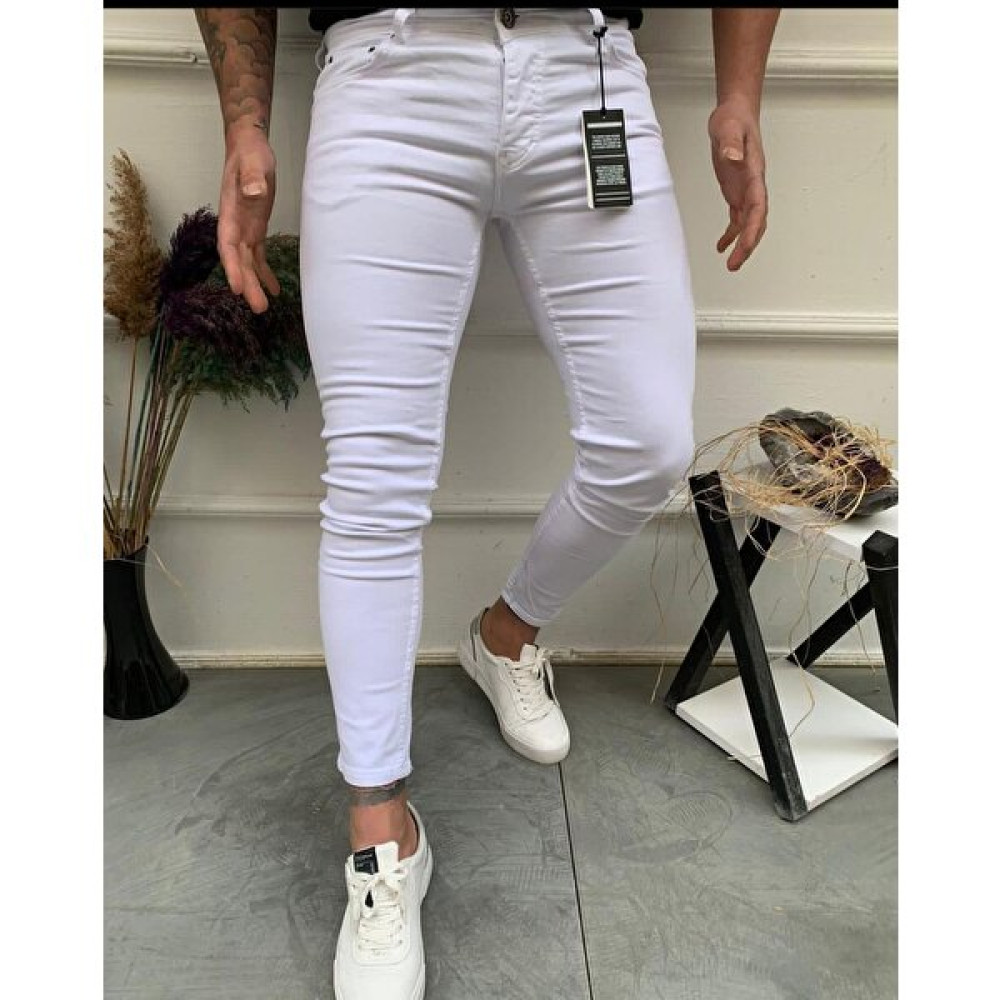 ukdwear Erkek Dar Kesim Düz Beyaz Jeans Erkek Jeans / Kot Pantolon Fiyatı