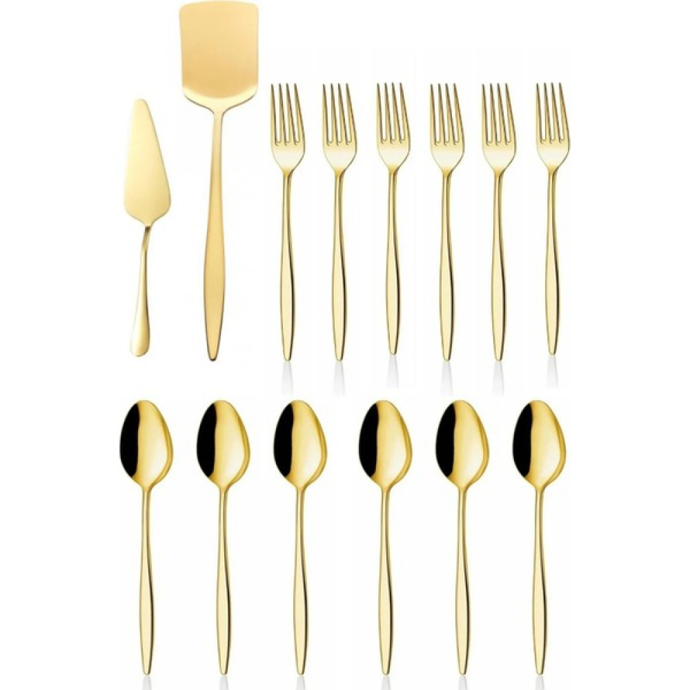 Ülgenev 14 Parça Paslanmaz Çelik Gold Tatlı Kaşığı Ve Çatalı, Pasta Spatula Servis Seti Mutfak Gereçleri Fiyatı