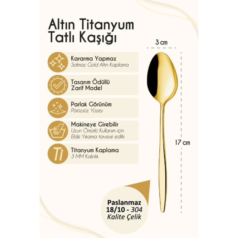 Ülgenev 6 Adet Gold Titanyum Paslanmaz 18/10 Çelik Tatlı Kaşığı Çatal / Kaşık / Bıçak Takımları Fiyatı
