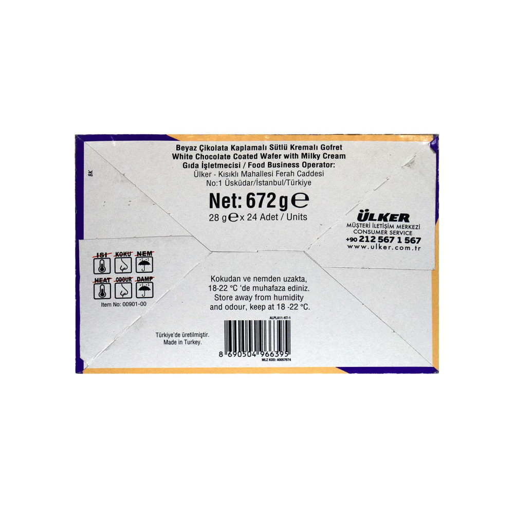 Ülker Alpella 3 Gen Beyaz Çikolatalı Gofret 28 gr x 24'lü Paket