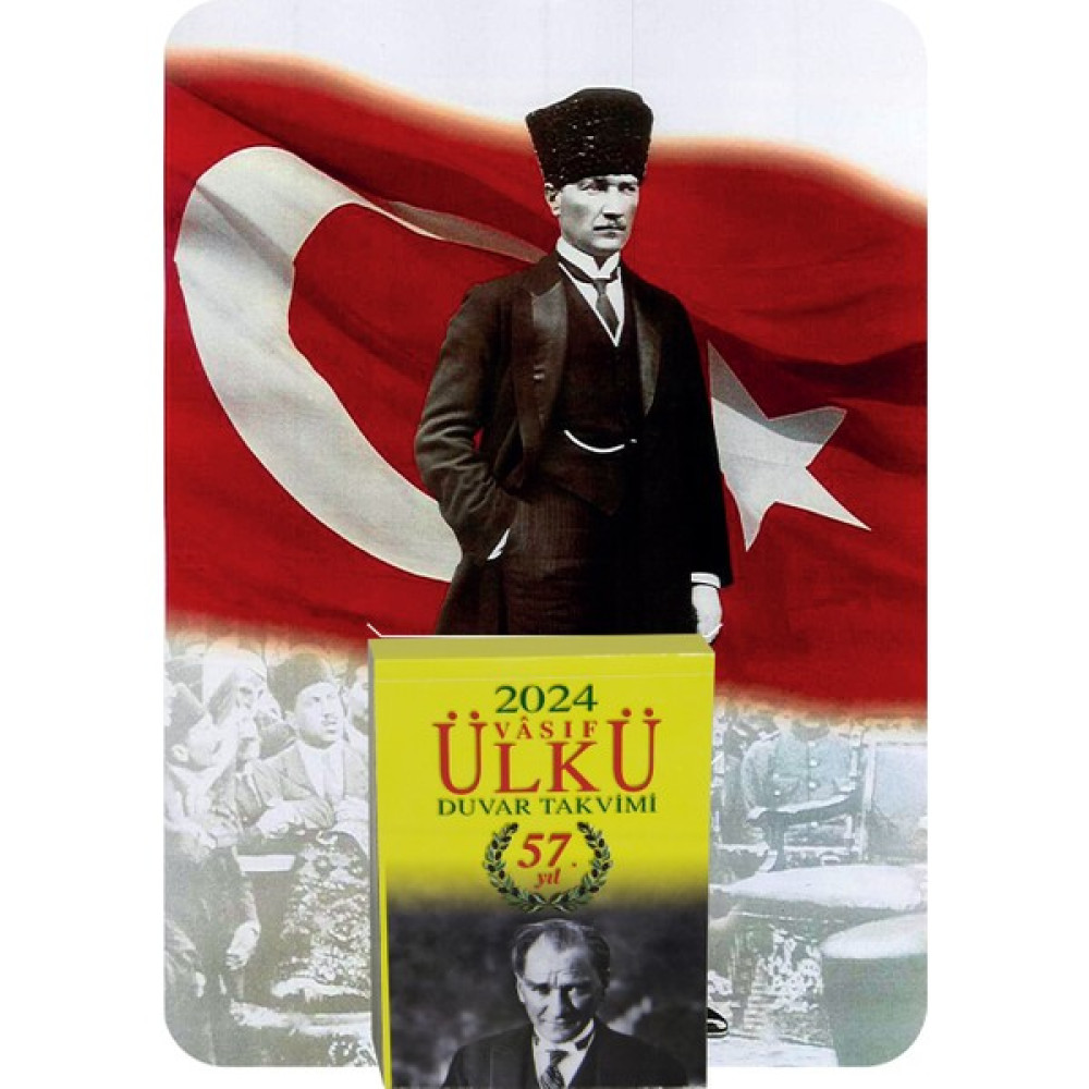 Ülkü Takvimcilik 2024 Vasıf Ülkü Duvar Takvimi ve Atatürklü Bayrak Görselli Özel Baskı Karton(Kod:04) Takvim Fiyatı