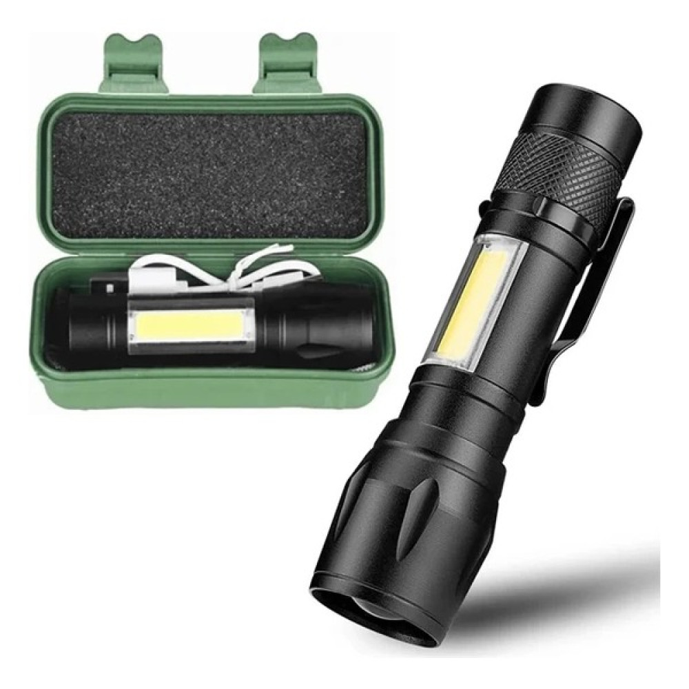 Ultra Güçlü 2500 Lumens + 5W Cob LED USB Şarjlı El Feneri Kutulu Kamp Feneri Avcılık Feneri El Feneri Fiyatı