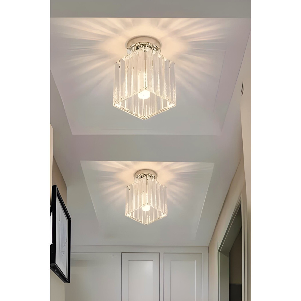 Ultra Home Modern Luxury Plafonyer Tavan Avize Hol Antre Krom Kare Kristal Taşlı Avize Avize Fiyatı