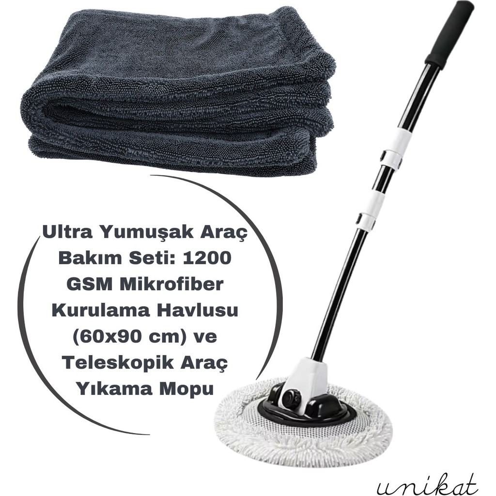 Ultra Yumuşak Araç Bakım 1300 Gsm Mikrofiber Kurulama Havlusu ve Teleskopik Araç Yıkama Mopu El / Yüz Havlusu Fiyatı