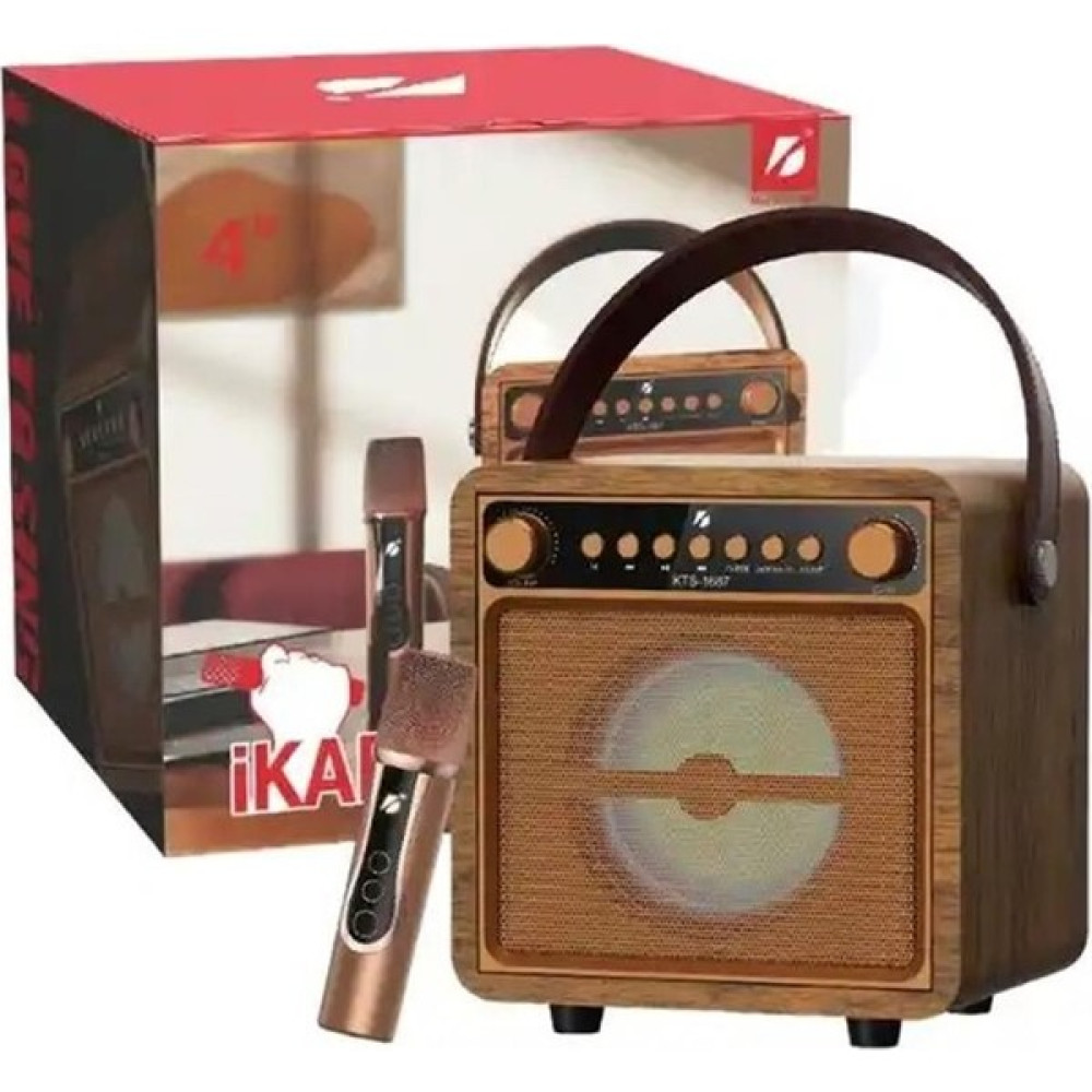 UltraTekno 4” Ahşap Hoparlör Kablosuz Mikrofonlu Taşınabilir Karaoke Sistemi Party Box Eğlence Paketi KTS-1687 Docking Hoparlör Fiyatı