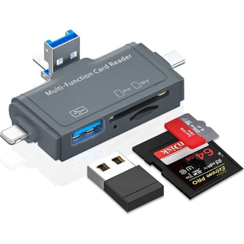 UltraTekno 7in1 Micro Usb, Type C, Apple Iphone 15, 14, 13, 12, 11 Pro,pro Max Uyumlu, Multi, Kart Okuyucu, Otg, Sd Tf USB Dönüştürücü - Gri Hafıza Kartları Fiyatı
