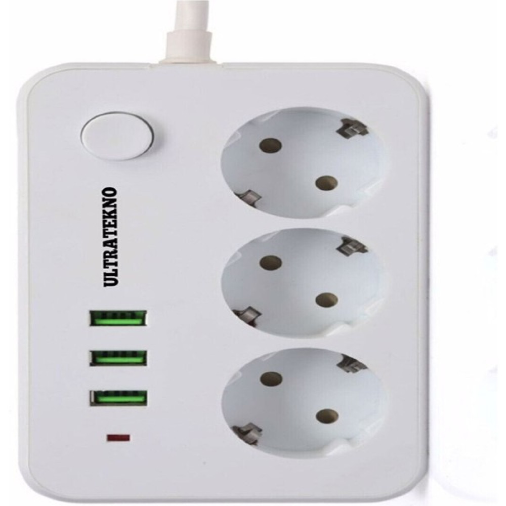 UltraTekno Akım Korumalı 3 Port USB Çoklu Grup Priz 2 Metre Kablo 2.1 A Beyaz Prizler Fiyatı