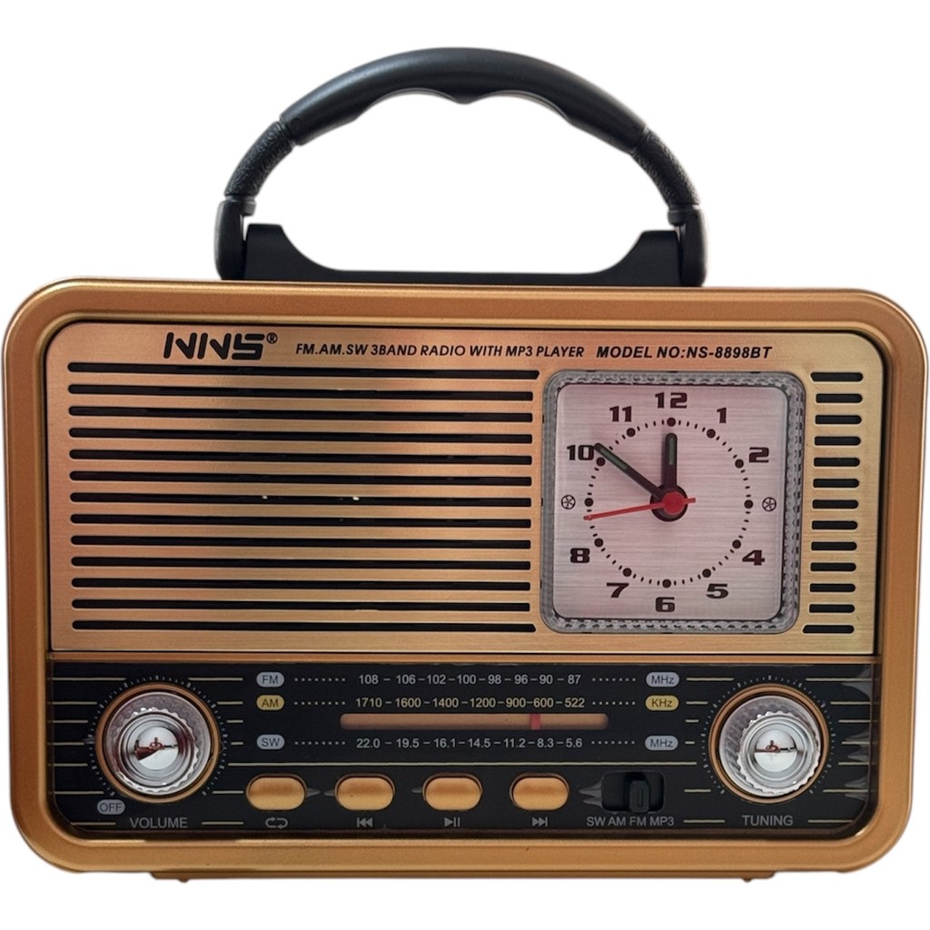 UltraTekno NS-8898BT Nostaljik Analog Saatli Fm Radyo Bluetooth Hoparlör USB Tf Aux Mp3 Çalar - Koyu Kahverengi Bluetooth Hoparlör Fiyatı