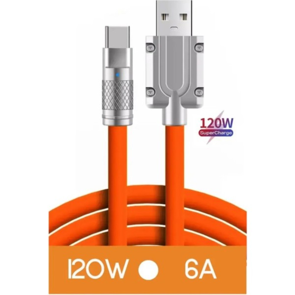 Ultratekno Süper Hızlı 120W 6A Sıvı Silikon Metal Uçlu Type-C Şarj Kablosu - Turuncu Cep Telefonu Şarj Cihazı Fiyatı