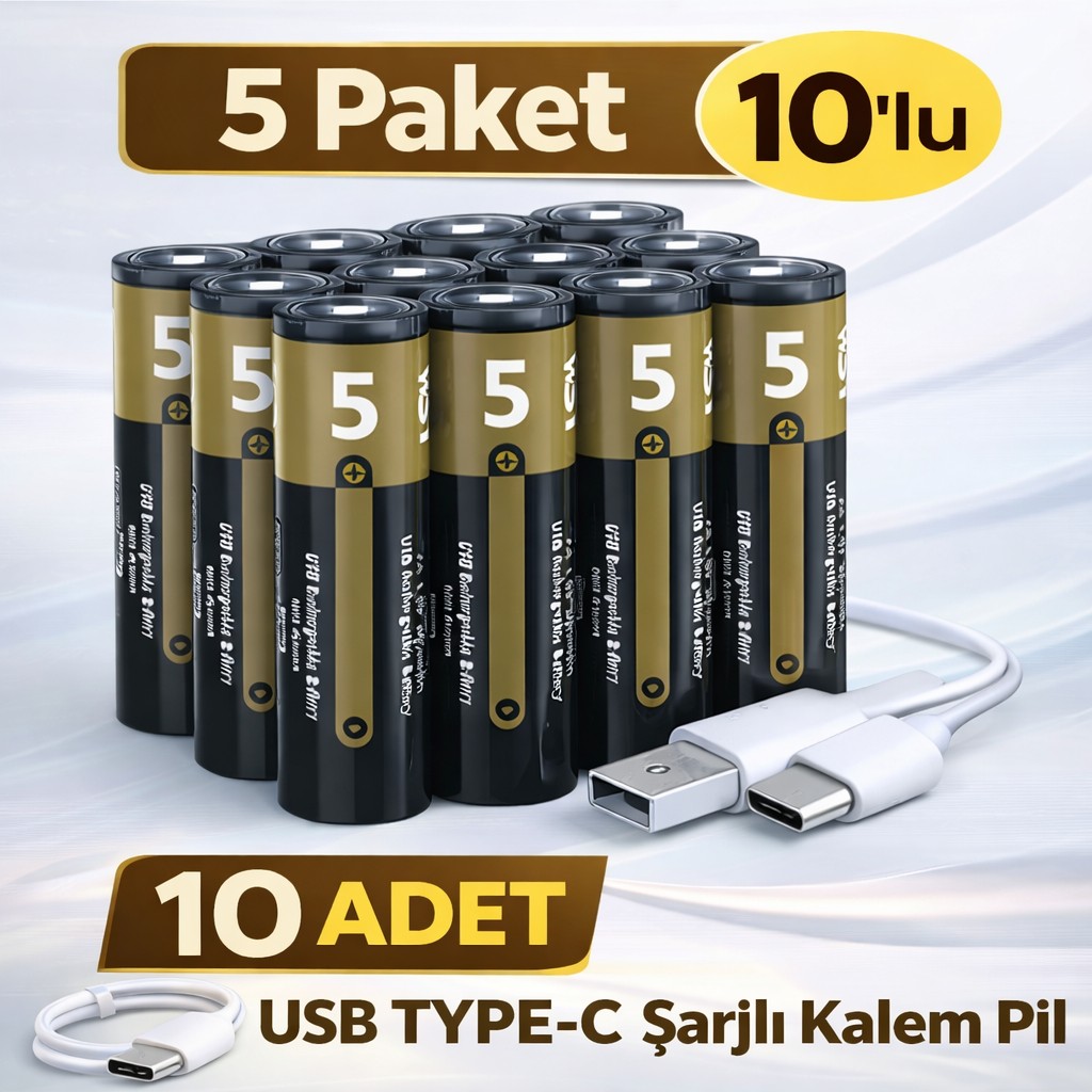 UltraTekno USB Type-C Şarjlı Aa Kalem Pil 1.5V – 5 Paket 10’lu (10 Adet) Lityum Pil - Bal Rengi - Siyah Bilgisayar Çevirici ve Adaptörü Fiyatı