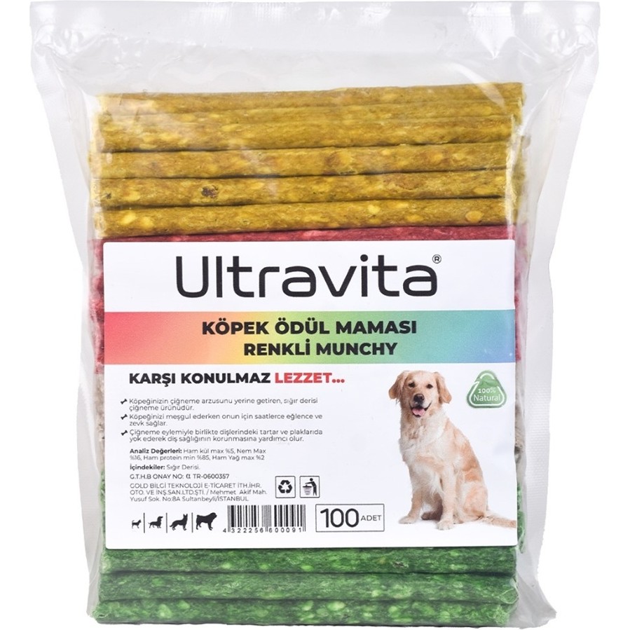 Ultravita 100'lü Renkli Çiğnemelik Köpek Ödül Maması Kemiği Yüksek Proteinli ve Lezzetli Evcil Hayvan Ürünleri Fiyatı