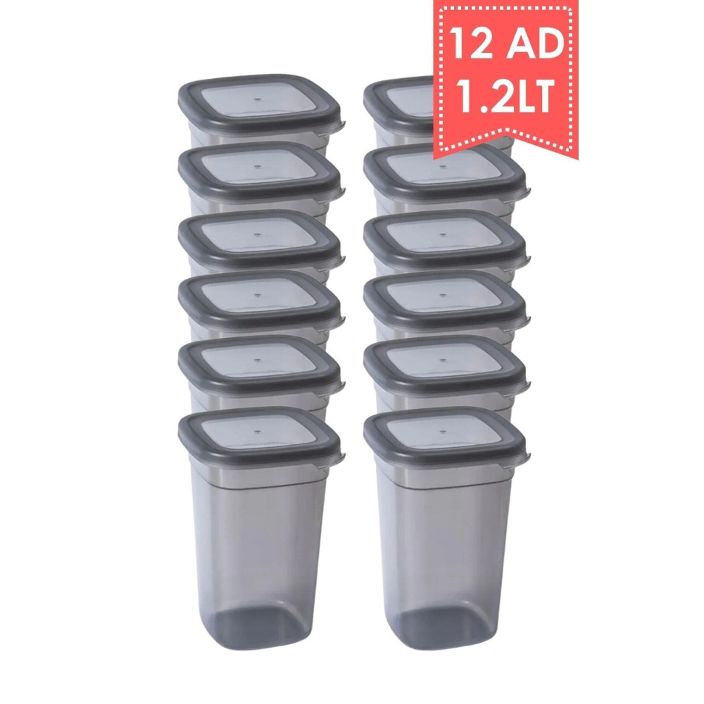 ULTRAVİTA Etiketli 12 li Büyük Boy Boly Kare Saklama Kabı Seti 1.2lt Antrasit Erzak Saklama Kabı Kavanoz Seti Saklama Kapları Fiyatı