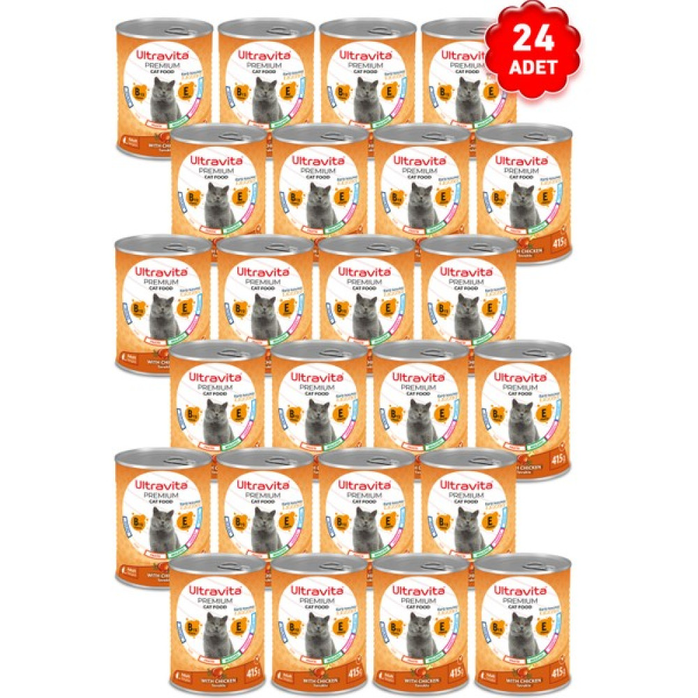 Ultravita Premium Yüksek Proteinli Tavuk Etli Konserve Yaş Kedi Maması 415GRX24 Adet Evcil Hayvan Ürünleri Fiyatı