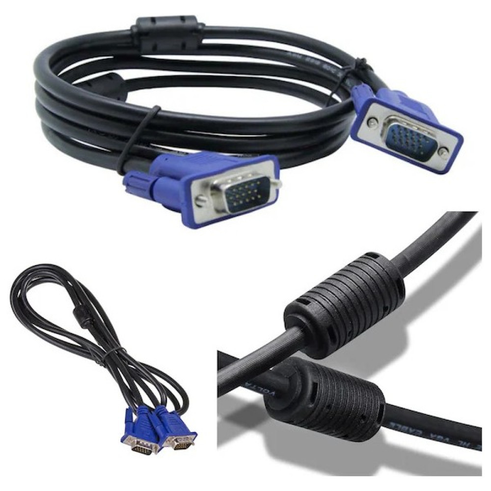 Ulu Bilgisayar VGA Kablo Ekran LCD Monitör Projeksiyon Bağlantı Kablosu - Çift Filtreli - 1.5 Metre - Siyah - 1,5 cm Görüntü Kablosu Fiyatı