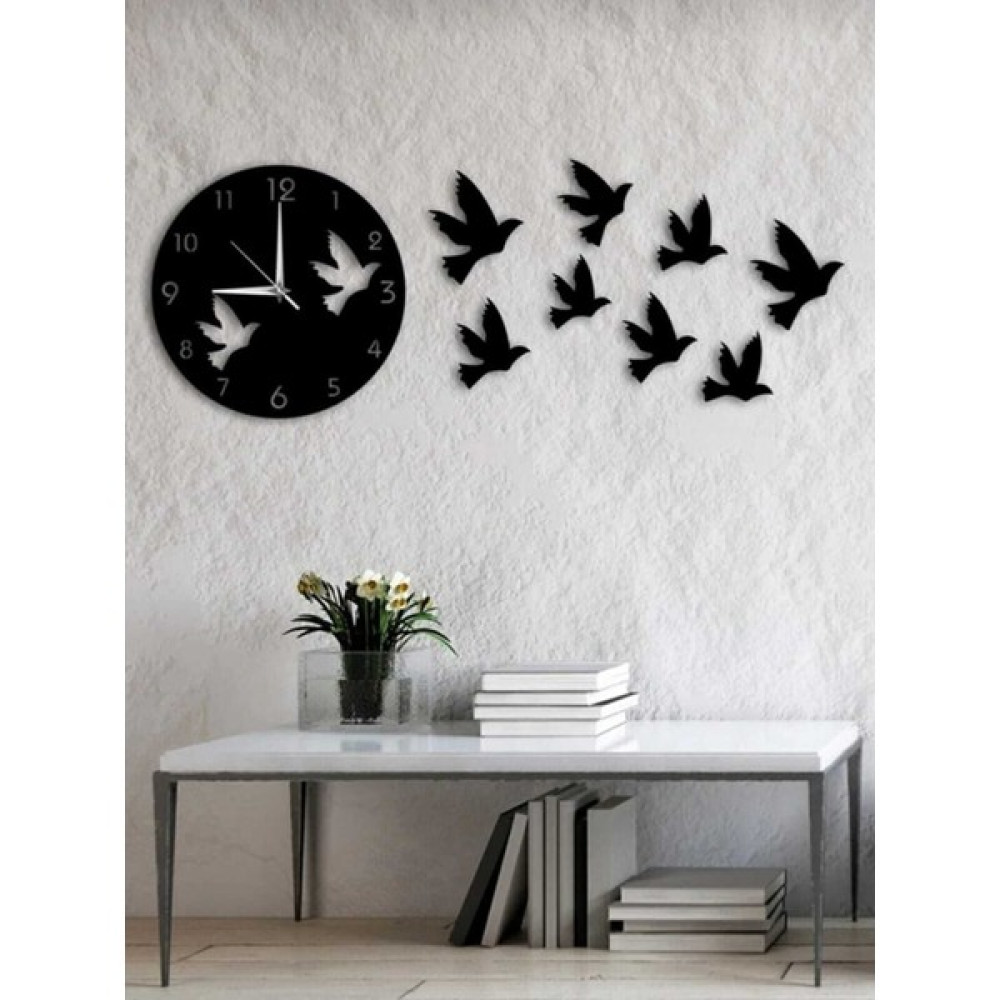 Üm-Ra Lazer Kuş Tasarımlı Dekoratif 3mm Mdf Ahşap Duvar Saati 38*38 Dekoratif Saat Fiyatı