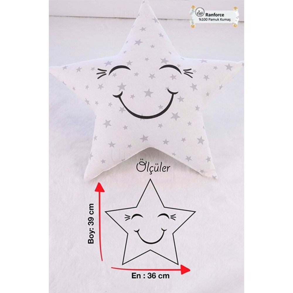 Umaybebek Bebek çocuk odası Yıldız Yastık, Dekoratif yastık - 21 x 37 cm - Gri Kırlent / Mobilya Yastığı Fiyatı