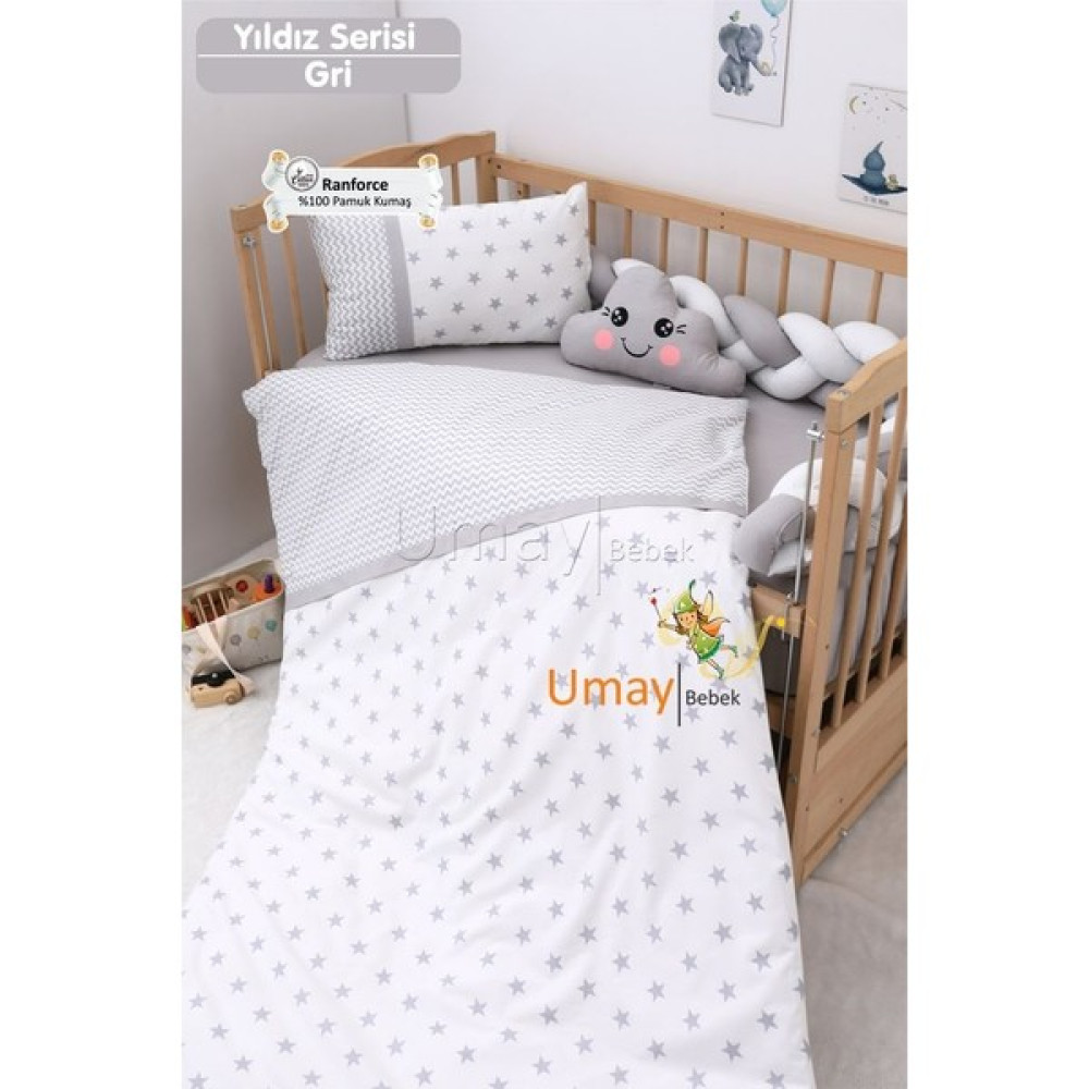Umaybebek Bebek Nevresim Takımı, Örgü Korumalık, Çarşaf - %100 Pamuk - Gri Park Yatak / Oyun Parkı Fiyatı