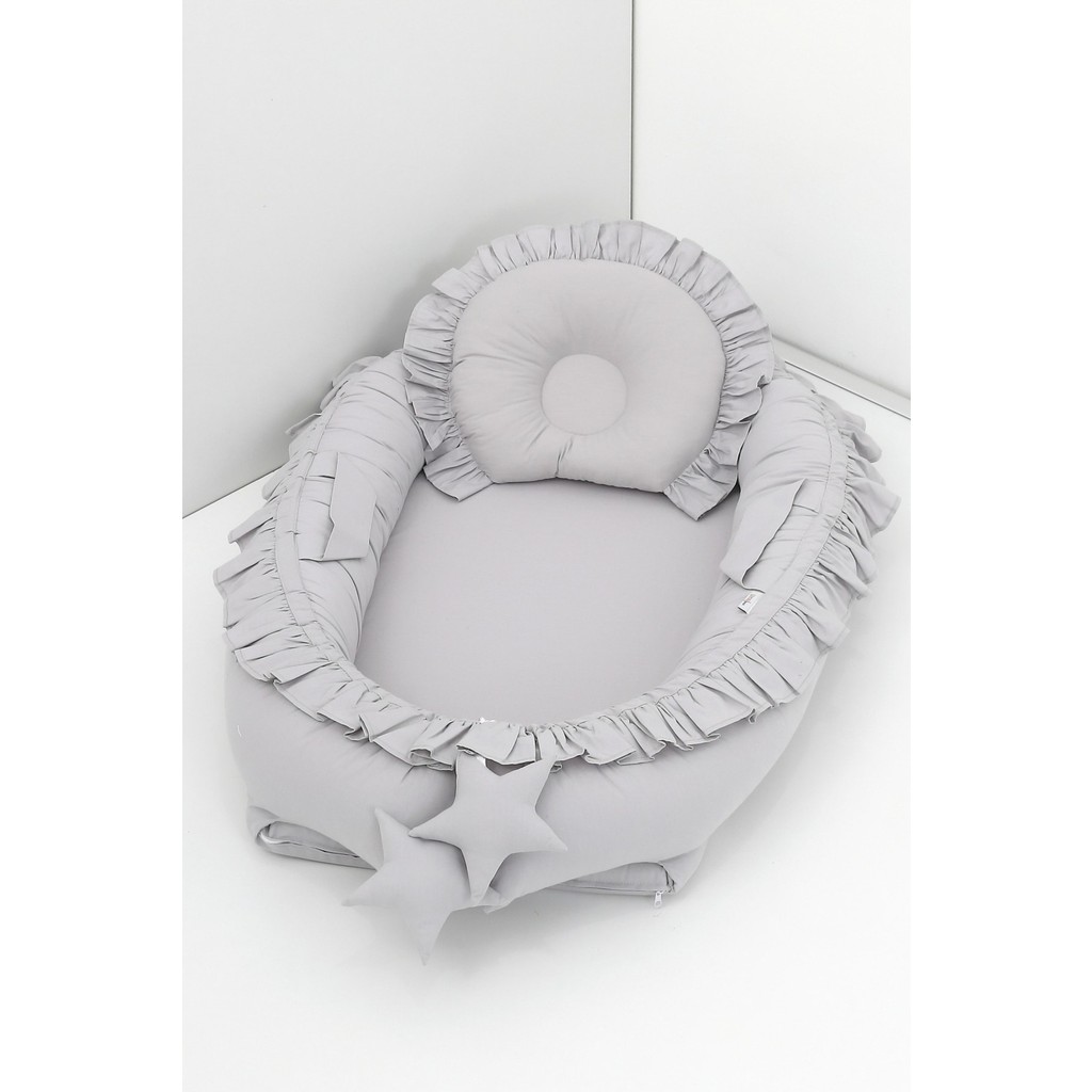 Umaybebek Gri Fırfırlı Pamuk Kumaş Babynest Bebek Uyku Yatağı 60 x 90 cm 0-2 Yaş İçin Diğer Fiyatı