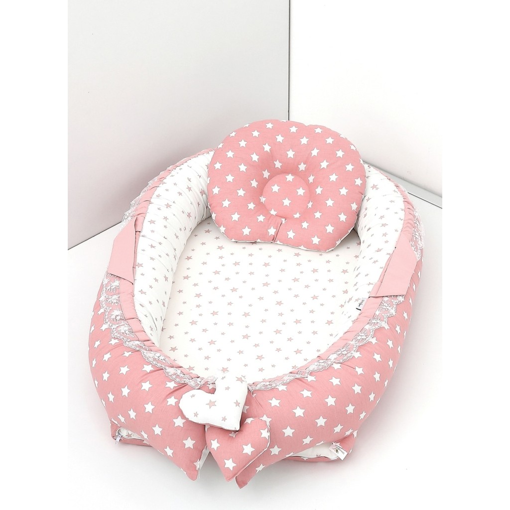Umaybebek Pamuk Kumaş Pudra Yıldız Bebek Uyku Yatağı 60 x 90 cm Babynest 0-2 Yaş Diğer Fiyatı