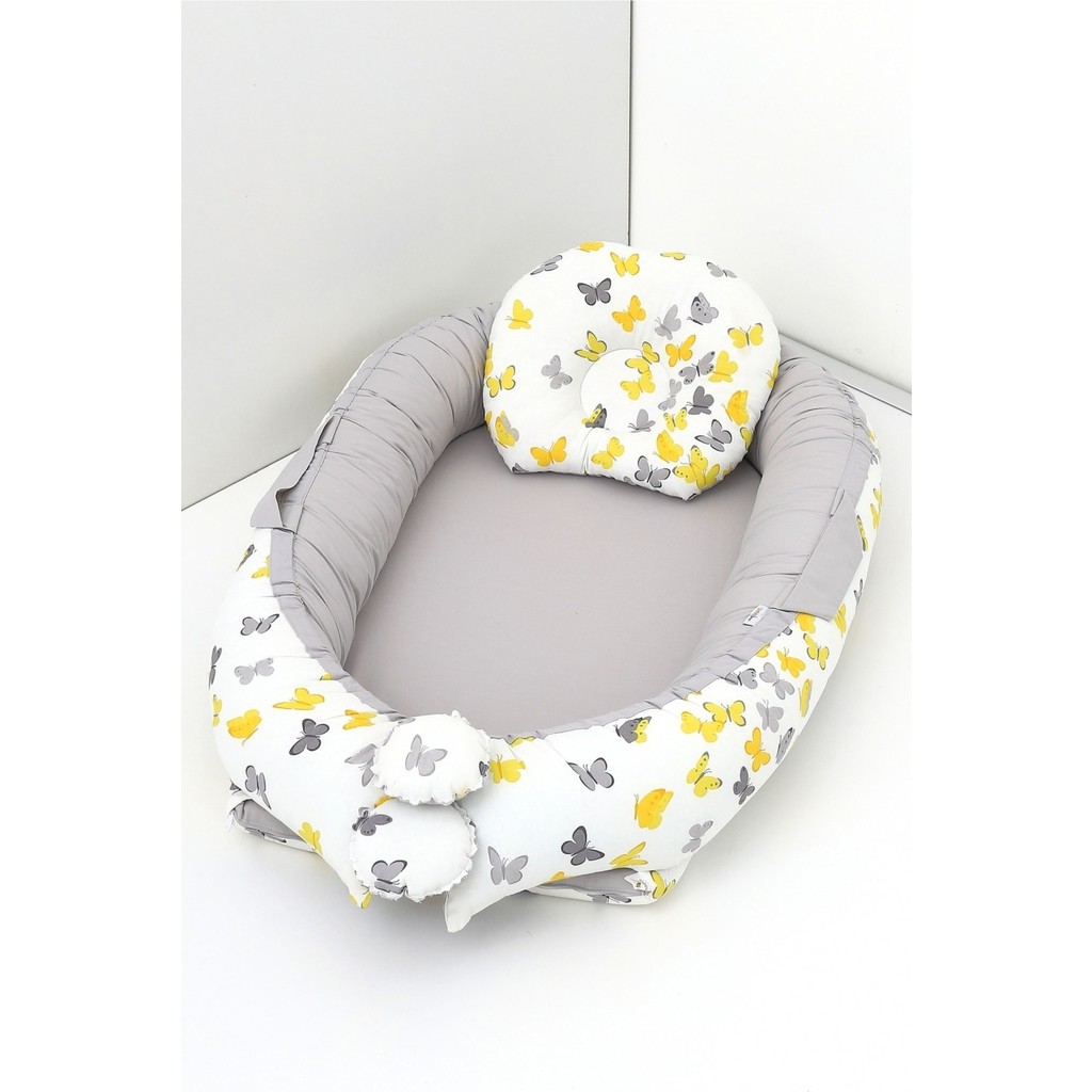Umaybebek Sarı Gri Kelebek Desenli Pamuk Kumaş Babynest Bebek Uyku Yatağı 60 x 90 cm SSD / Solid State Drive Fiyatı